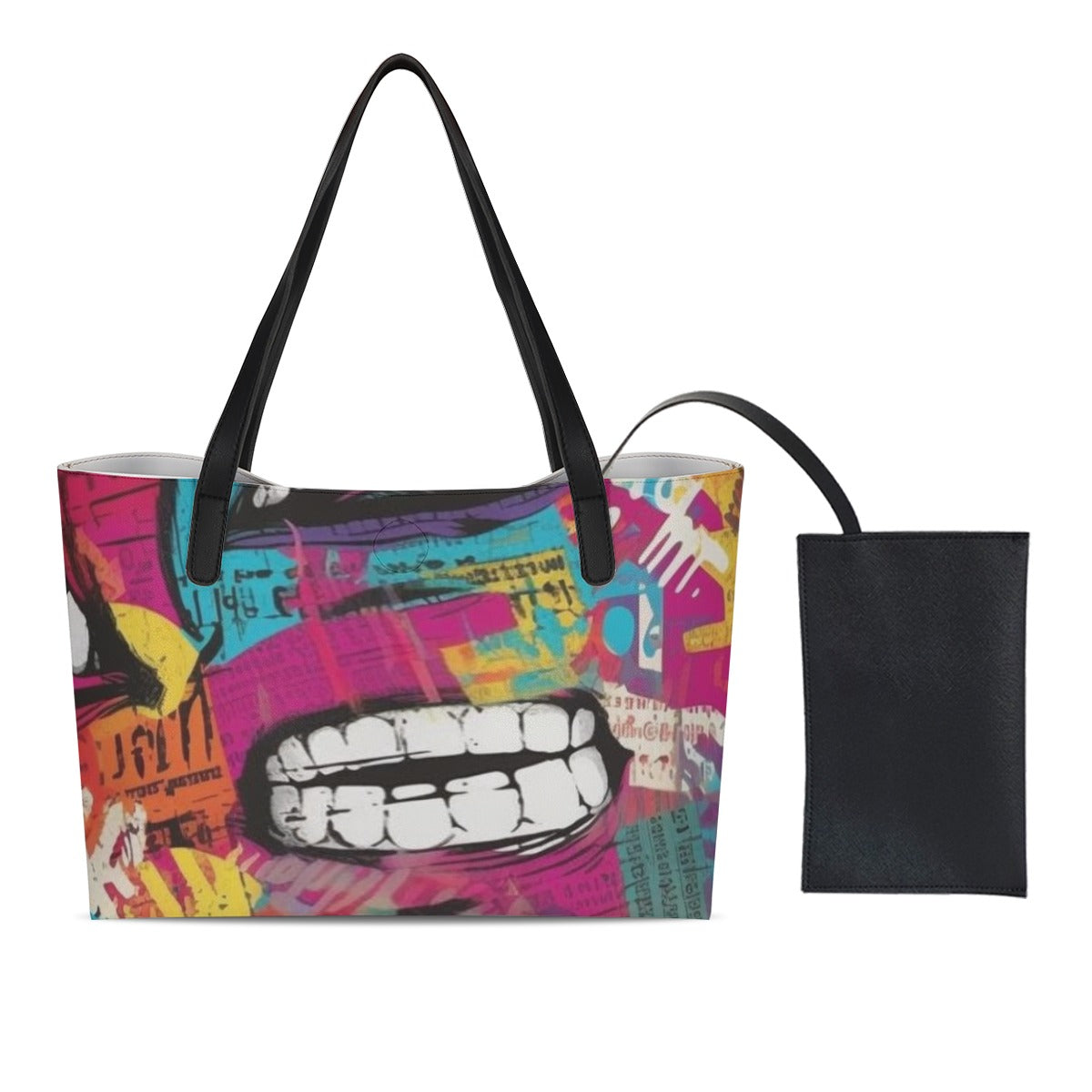 Shopping Tote Bag With Black Mini Purse